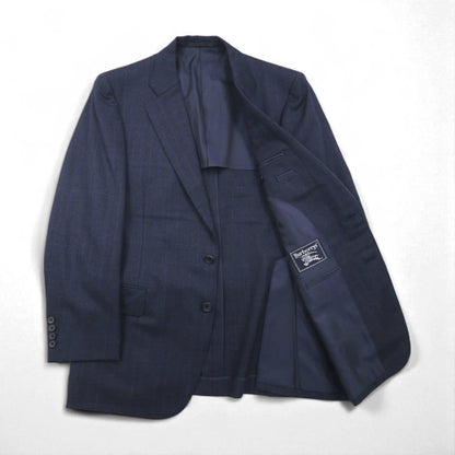 BURBERRY Suit, Size M, Navy Wool Check, Wide Flare, Made in Japan