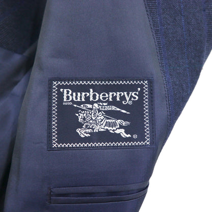 BURBERRY Suit, Size M, Navy Wool Check, Wide Flare, Made in Japan