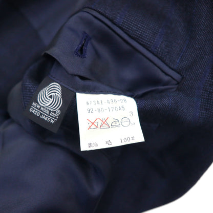 BURBERRY Suit, Size M, Navy Wool Check, Wide Flare, Made in Japan