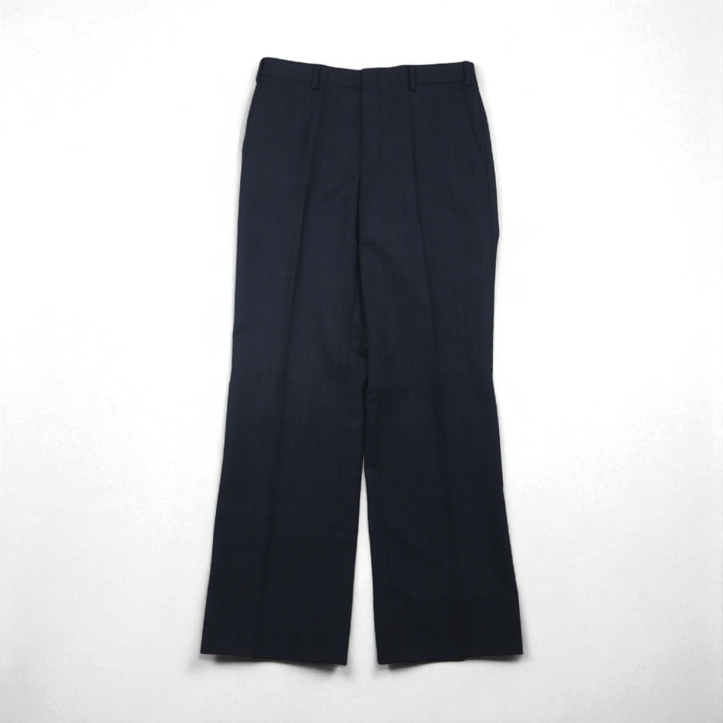 BURBERRY Suit, Size M, Navy Wool Check, Wide Flare, Made in Japan