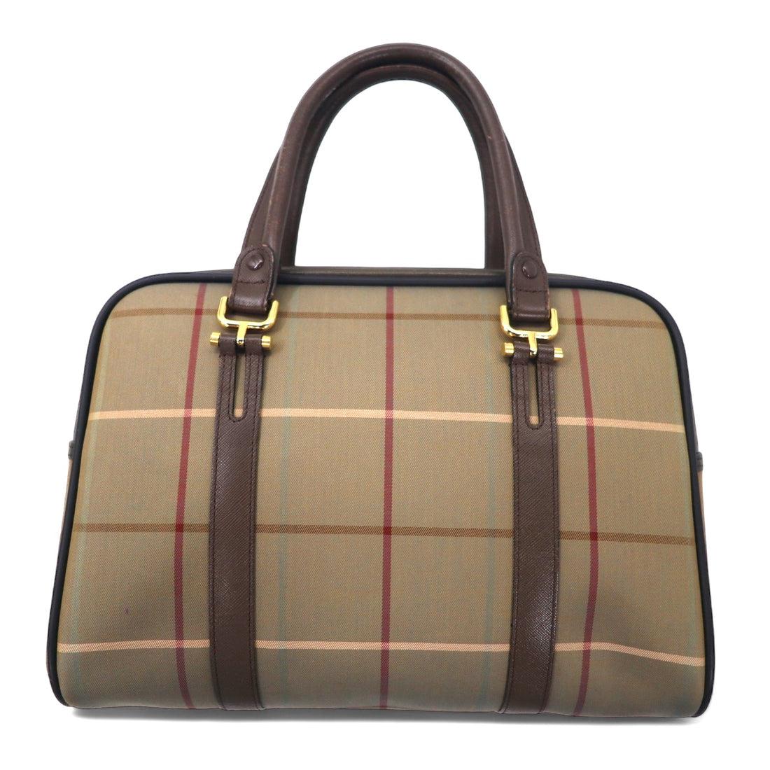 Burberrys Old Handbag Beige Windowpane Check Iridescent Nylon Canvas Leather