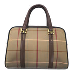 Burberrys Old Handbag Beige Windowpane Check Iridescent Nylon Canvas Leather