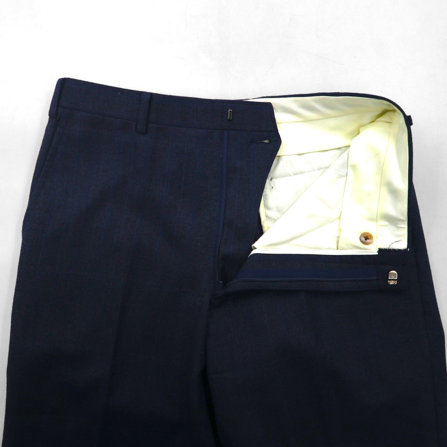 BURBERRY Suit, Size M, Navy Wool Check, Wide Flare, Made in Japan