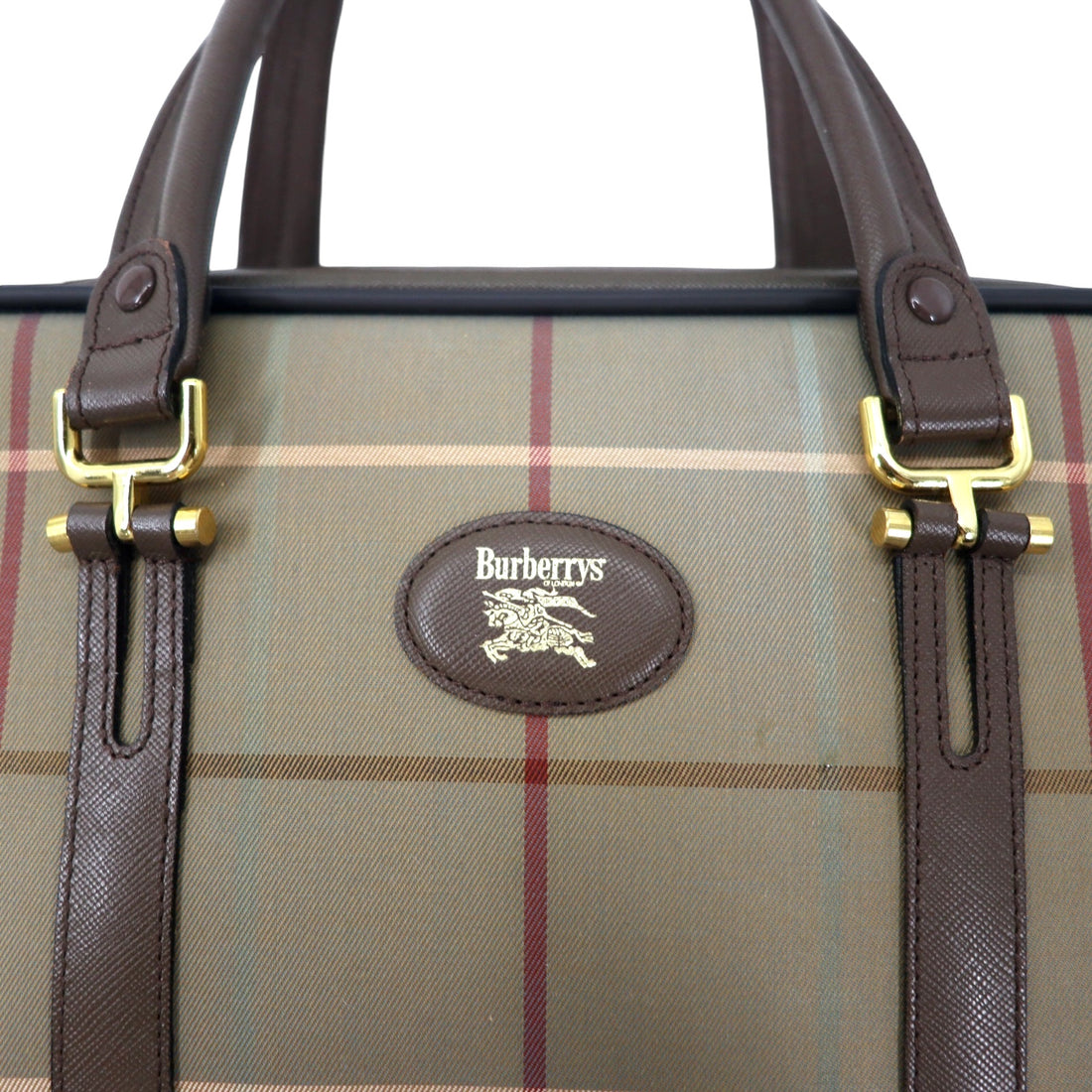 Burberrys Old Handbag Beige Windowpane Check Iridescent Nylon Canvas Leather