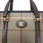 Burberrys Old Handbag Beige Windowpane Check Iridescent Nylon Canvas Leather