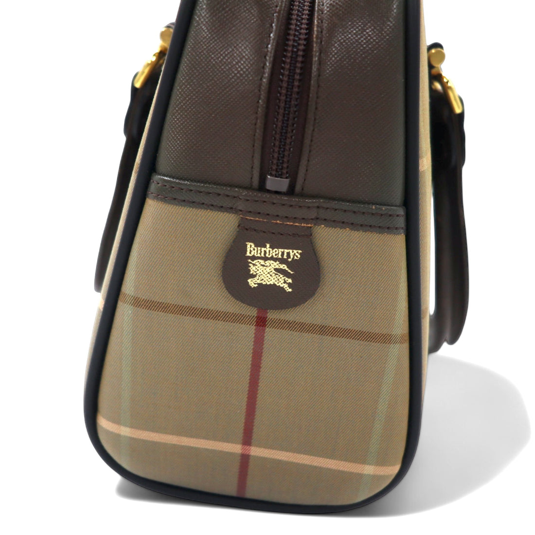 Burberrys Old Handbag Beige Windowpane Check Iridescent Nylon Canvas Leather