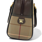 Burberrys Old Handbag Beige Windowpane Check Iridescent Nylon Canvas Leather