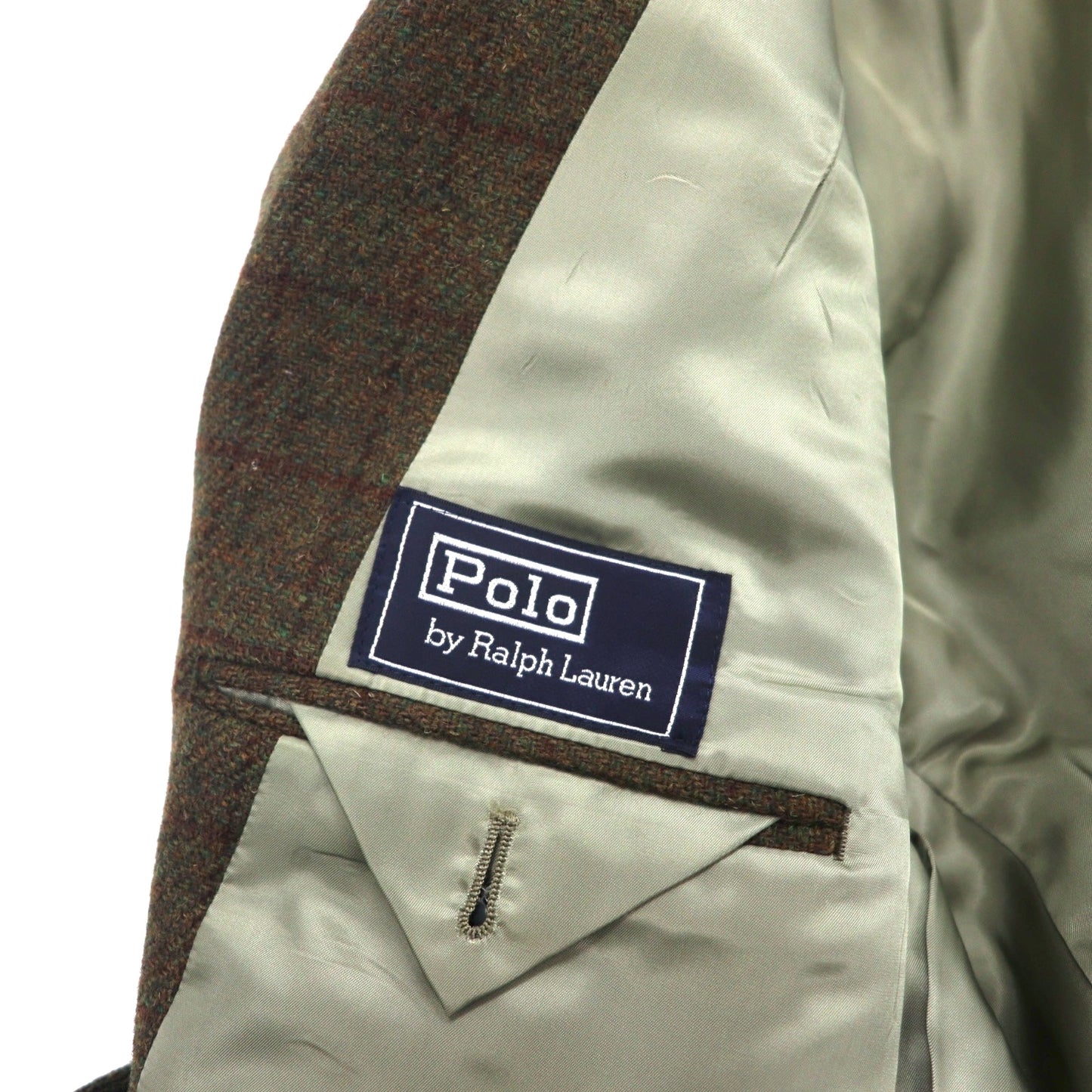 Polo by Ralph Lauren 3B ツイード テーラードジャケット 175 ブラウン グレンチェック ウール 日本製