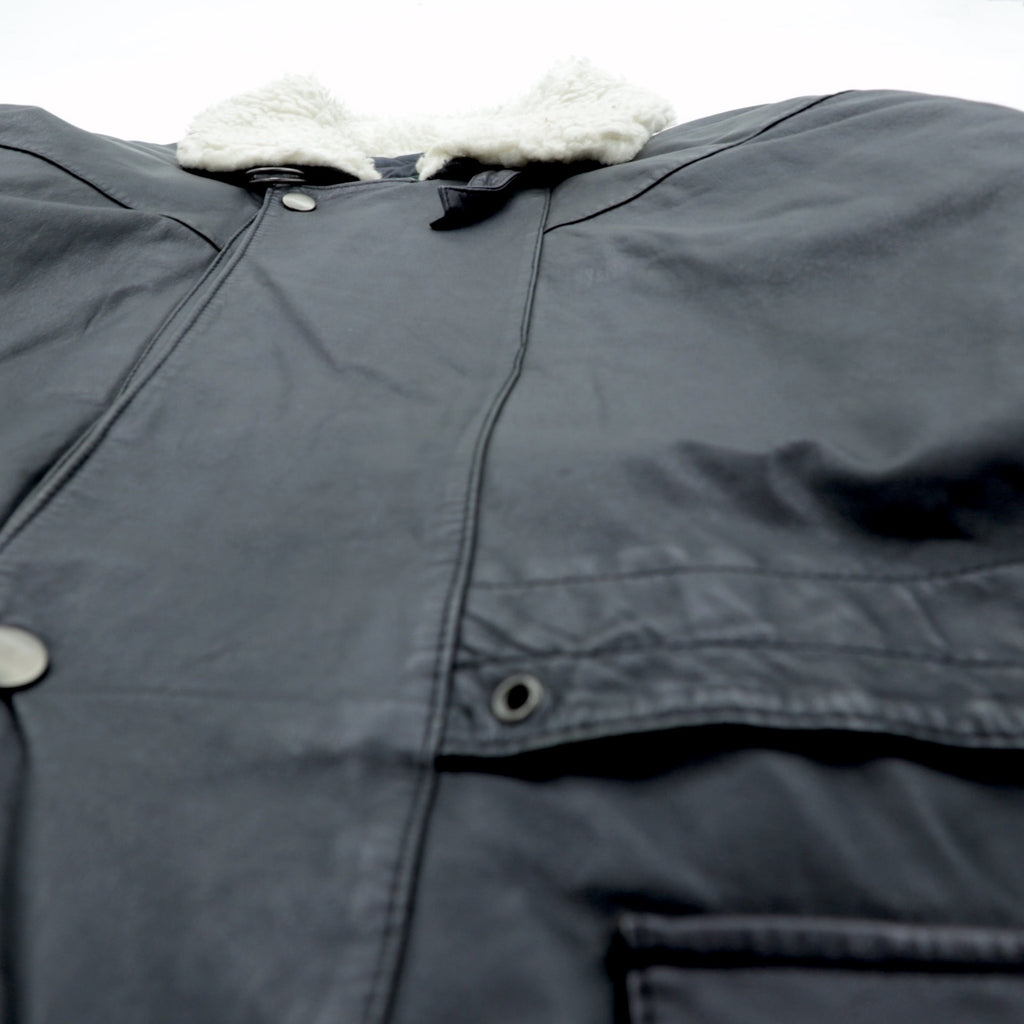 CLUB FELLOW 90s Vintage Fur Collar Padded Leather Coat XL Black Quilted Lining Fly Front Zipper Marshall Fields