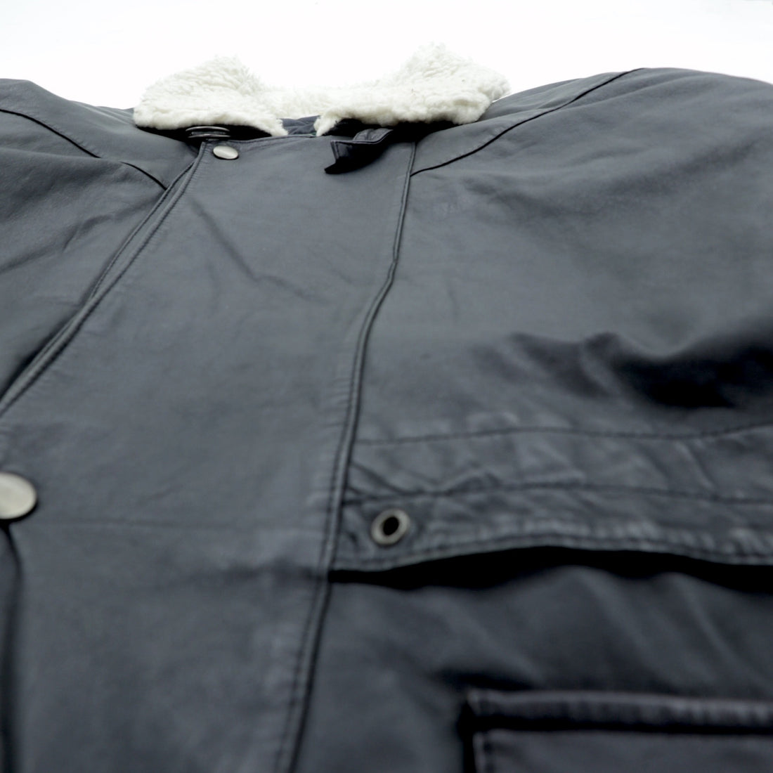 CLUB FELLOW 90s Vintage Fur Collar Padded Leather Coat XL Black Quilted Lining Fly Front Zipper Marshall Fields