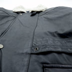 CLUB FELLOW 90s Vintage Fur Collar Padded Leather Coat XL Black Quilted Lining Fly Front Zipper Marshall Fields