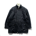 CLUB FELLOW 90s Vintage Fur Collar Padded Leather Coat XL Black Quilted Lining Fly Front Zipper Marshall Fields