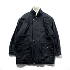 CLUB FELLOW 90s Vintage Fur Collar Padded Leather Coat XL Black Quilted Lining Fly Front Zipper Marshall Fields