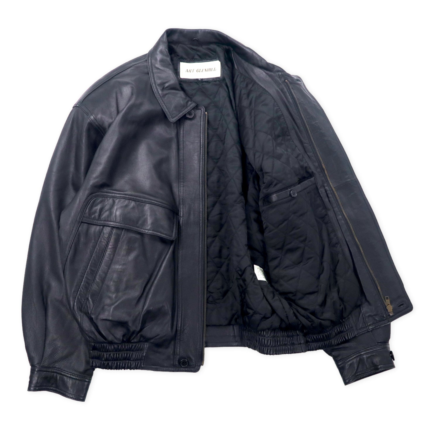 A-2 Lamb Leather Flight Jkt ラムレザー フライトジャケット L ブラック 羊革 キルティングライナー ART GLENHILL FOR MEN