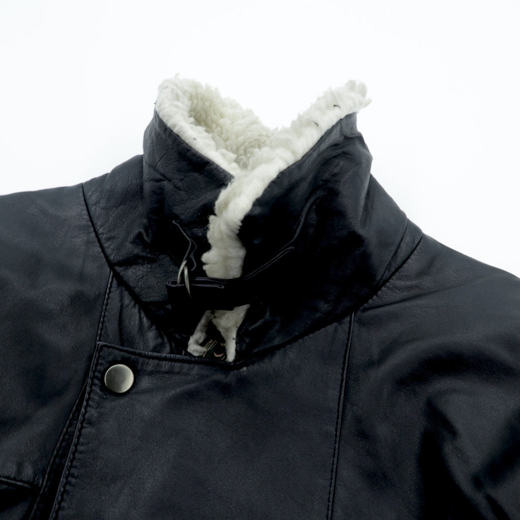 CLUB FELLOW 90s Vintage Fur Collar Padded Leather Coat XL Black Quilted Lining Fly Front Zipper Marshall Fields