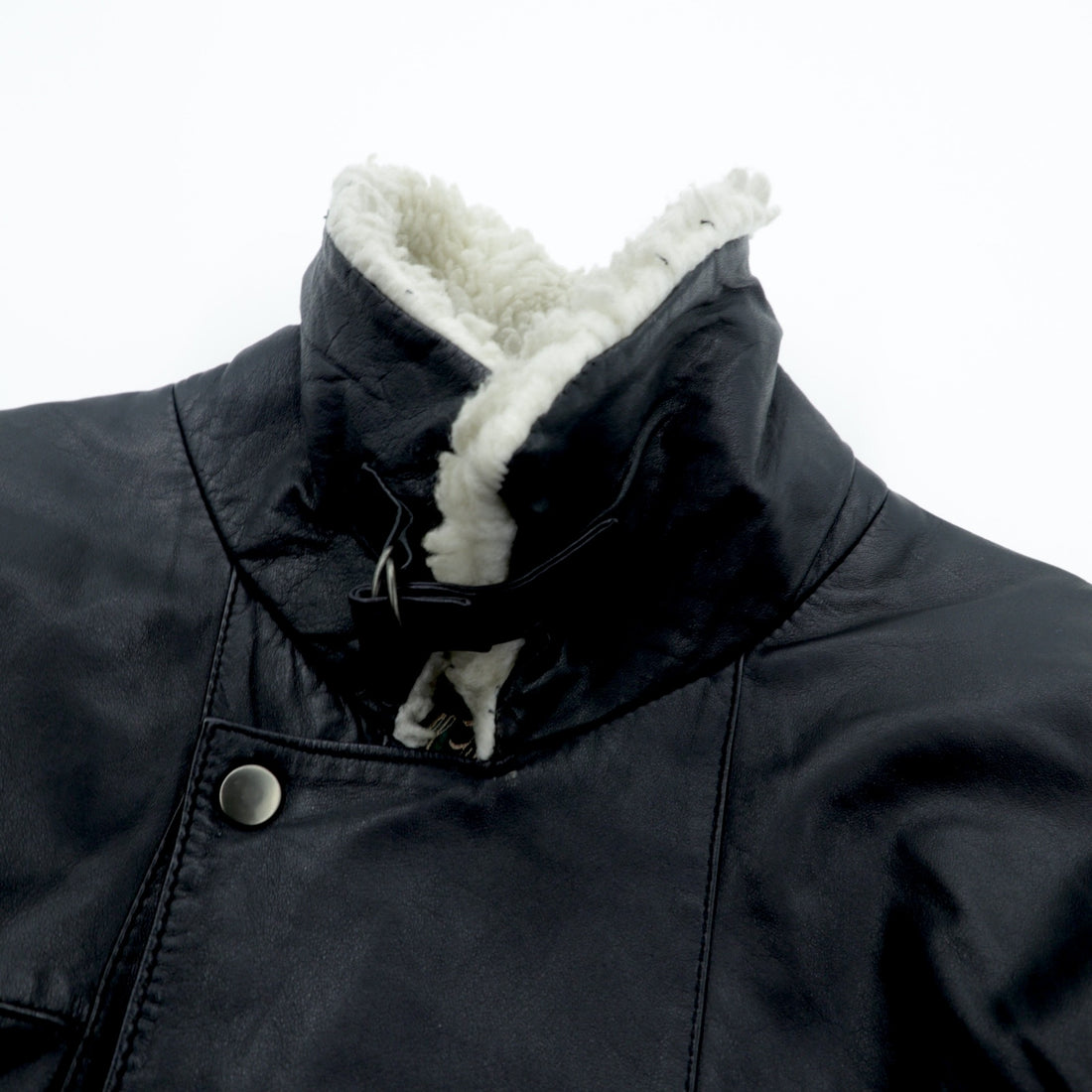 CLUB FELLOW 90s Vintage Fur Collar Padded Leather Coat XL Black Quilted Lining Fly Front Zipper Marshall Fields