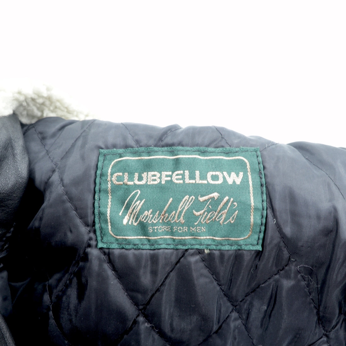 CLUB FELLOW 90s Vintage Fur Collar Padded Leather Coat XL Black Quilted Lining Fly Front Zipper Marshall Fields