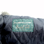 CLUB FELLOW 90s Vintage Fur Collar Padded Leather Coat XL Black Quilted Lining Fly Front Zipper Marshall Fields