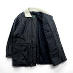 CLUB FELLOW 90s Vintage Fur Collar Padded Leather Coat XL Black Quilted Lining Fly Front Zipper Marshall Fields