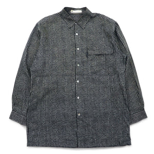 BLACK PIA 90年代 リネン ストライプ シャツ L グレー ブラック フラップポケット 日本製