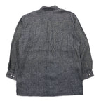 BLACK PIA 90年代 リネン ストライプ シャツ L グレー ブラック フラップポケット 日本製