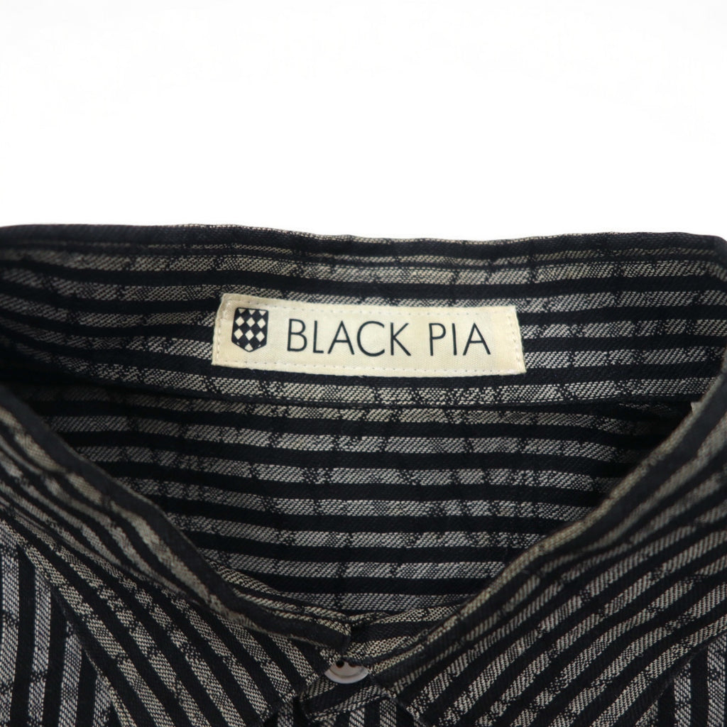 BLACK PIA 90年代 リネン ストライプ シャツ L グレー ブラック フラップポケット 日本製