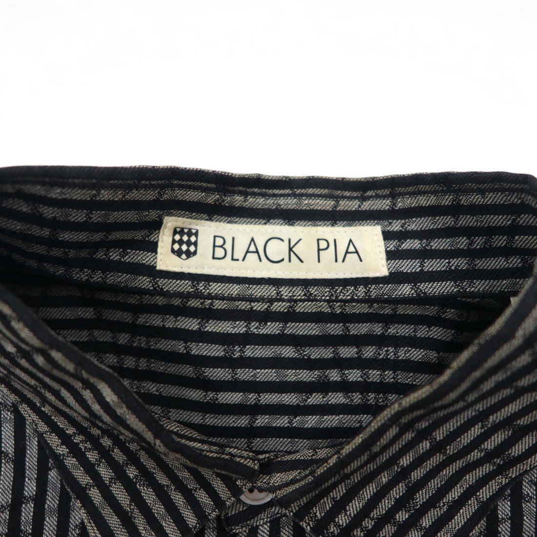 BLACK PIA 90年代 リネン ストライプ シャツ L グレー ブラック フラップポケット 日本製