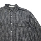 BLACK PIA 90年代 リネン ストライプ シャツ L グレー ブラック フラップポケット 日本製