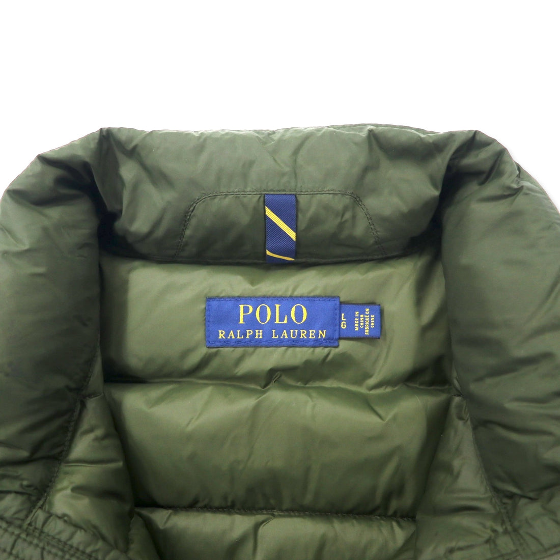 POLO RALPH LAUREN Down Jacket L Khaki Nylon White Duck Feather Small Pony Embroidery