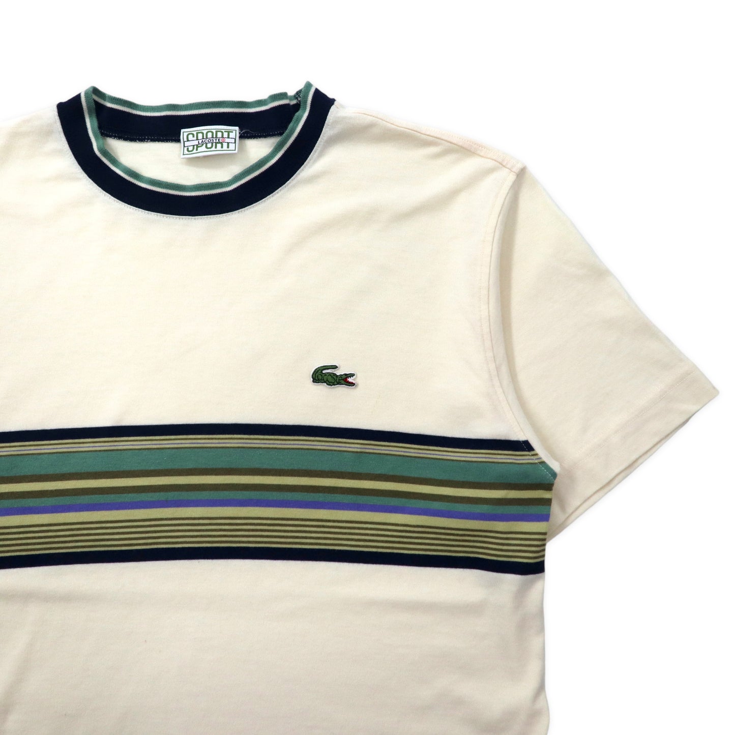 LACOSTE SPORT 90年代 リンガーTシャツ 3 クリーム コットン ワンポイントロゴ