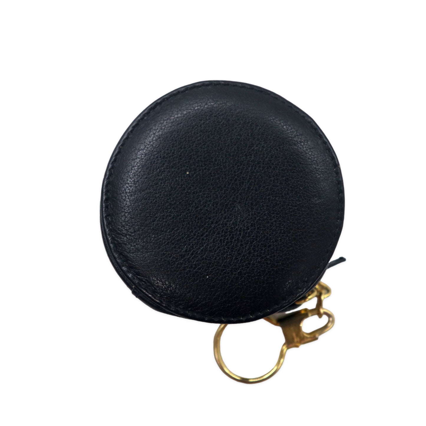 Christian DIOR Round COIN WALLET Keychain Black Leather Vintage