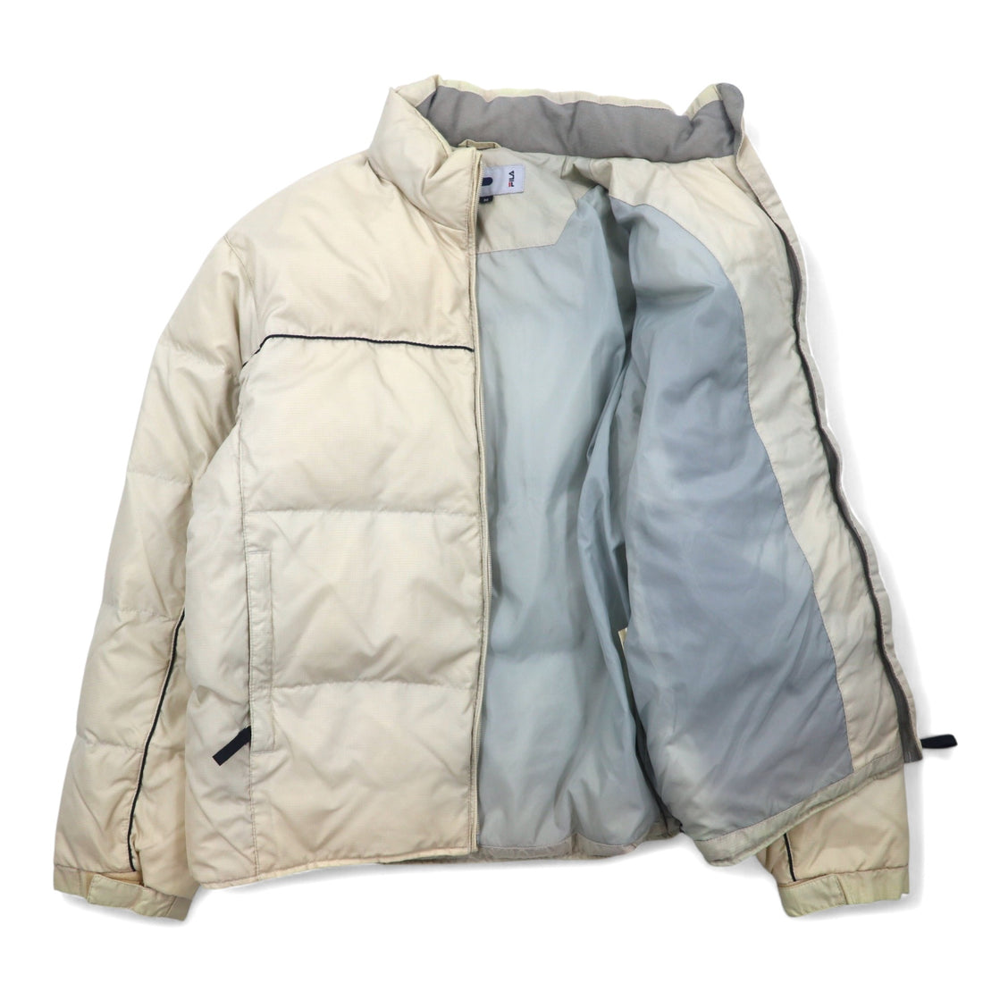 FILA Down Jacket M Beige Nylon Retractable Hood Drawstring Embroidered Logo