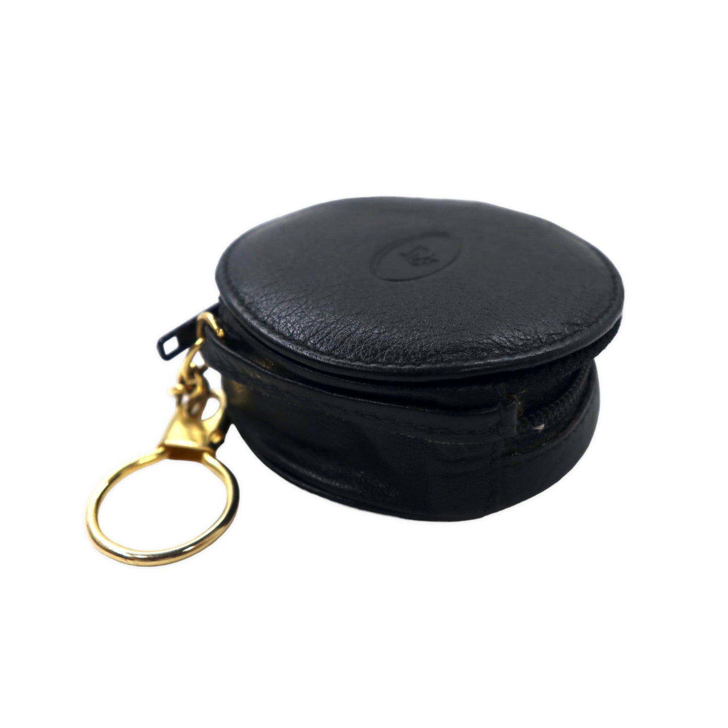 Christian DIOR Round COIN WALLET Keychain Black Leather Vintage