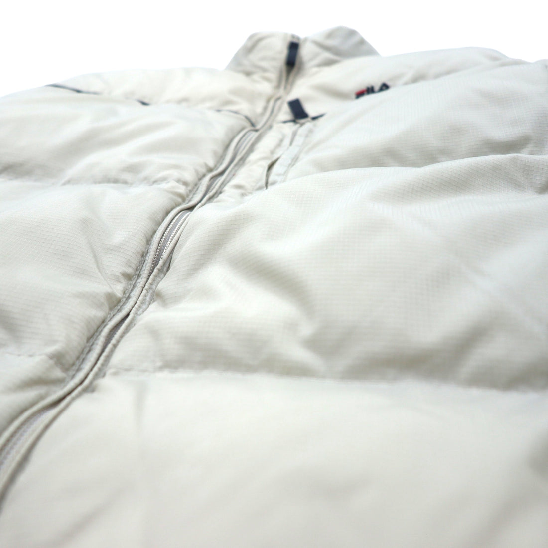 FILA Down Jacket M Beige Nylon Retractable Hood Drawstring Embroidered Logo