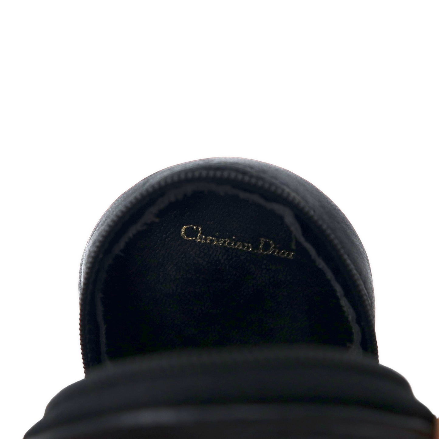 Christian Dior ラウンド コインケース キーホルダー ブラック レザー オールド スペイン製