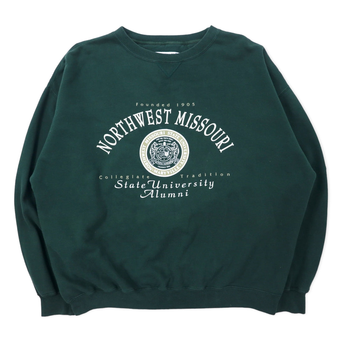 日本然リトテ-古着オンライン-GEAR FOR SPORTS 90年代 BIG COTTON カレッジ プリント スウェット XXL グリーン コットン 前V NORTH WEST MISSOURI アーチロゴ ビッグサイズ-GEAR FOR SPORTS 90's BIG COTTON College Print Sweatshirt XXL Green Cotton Front V NORTH WEST MISSOURI Arch Logo Big Size