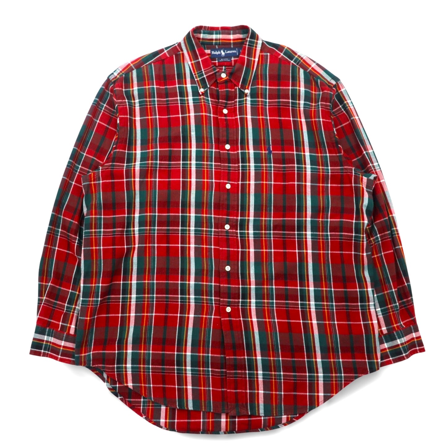 RALPH LAUREN 90s BLAIRE button-down flannel shirt L red check small pony embroidery