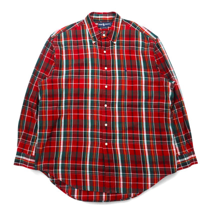 RALPH LAUREN 90s BLAIRE button-down flannel shirt L red check small pony embroidery