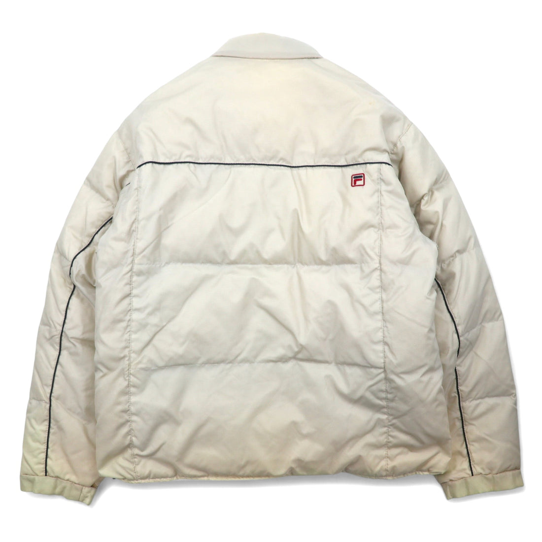 FILA Down Jacket M Beige Nylon Retractable Hood Drawstring Embroidered Logo