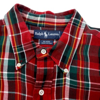 RALPH LAUREN 90s BLAIRE button-down flannel shirt L red check small pony embroidery