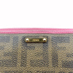 FENDI Round Zipper Long Wallet Khaki Pink PVC Zucca Pattern 8M0299 Made in Italy