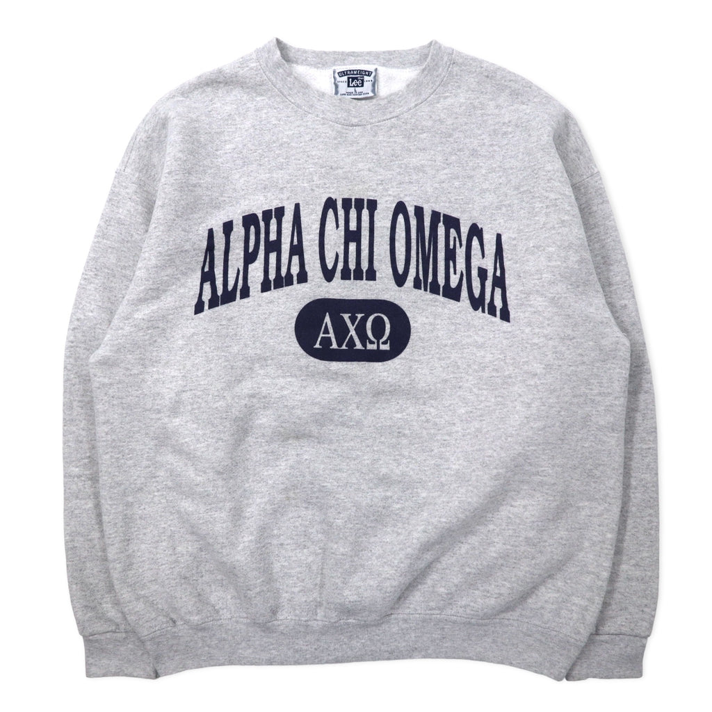 日本然リトテ-古着オンライン-Lee USA製 90年代 ULTRAWEIGHT カレッジ プリント スウェット L グレー コットン 裏起毛 ALPHA CHI OMEGA アーチロゴ-Lee USA Made 90's ULTRAWEIGHT College Print Sweatshirt L Gray Cotton brushed lining ALPHA CHI OMEGA Arch Logo