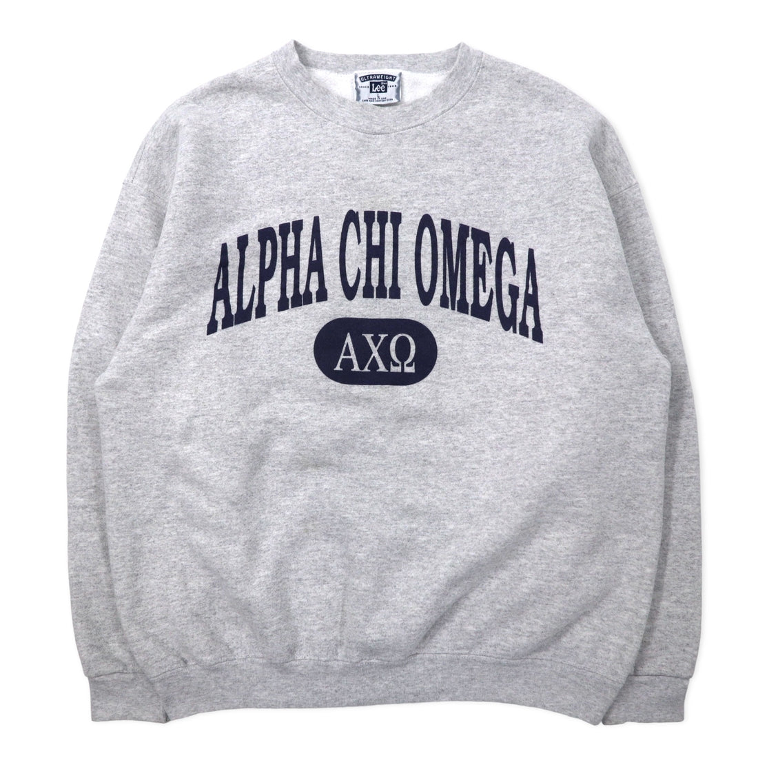 日本然リトテ-古着オンライン-Lee USA製 90年代 ULTRAWEIGHT カレッジ プリント スウェット L グレー コットン 裏起毛 ALPHA CHI OMEGA アーチロゴ-Lee USA Made 90's ULTRAWEIGHT College Print Sweatshirt L Gray Cotton brushed lining ALPHA CHI OMEGA Arch Logo