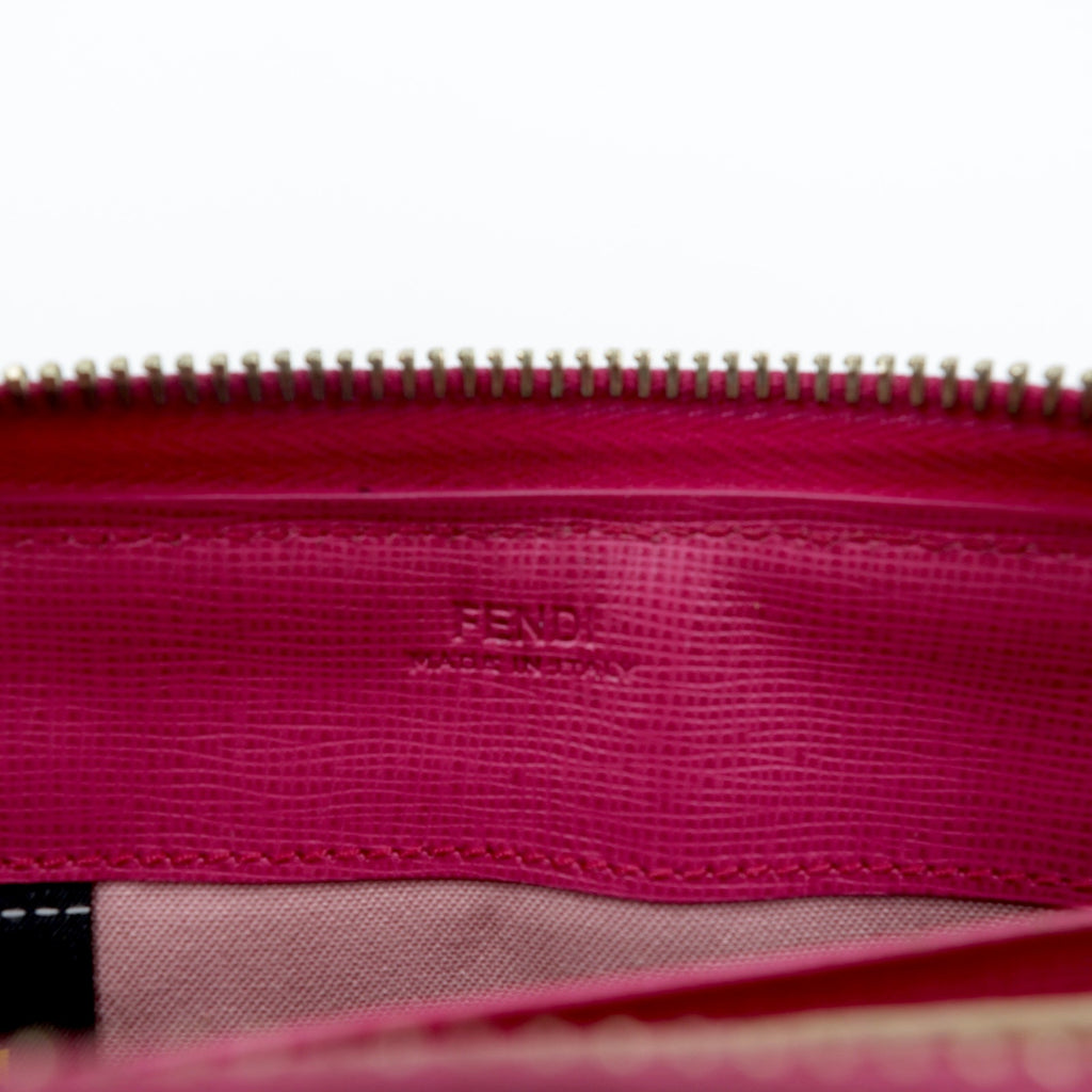 FENDI Round Zipper Long Wallet Khaki Pink PVC Zucca Pattern 8M0299 Made in Italy