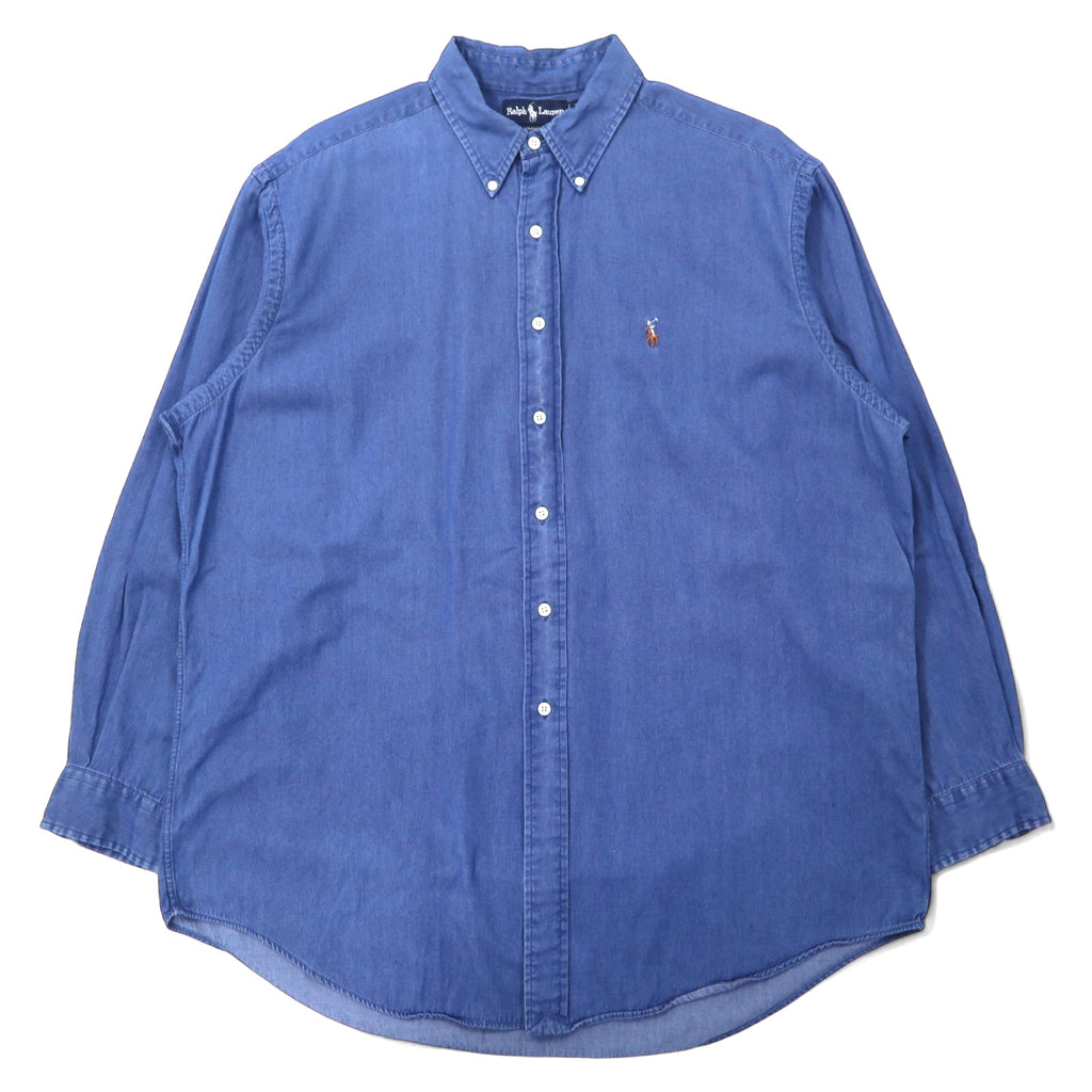 日本然リトテ-古着オンライン-Ralph Lauren 90年代 インディゴ デニム ボタンダウンシャツ 17 34/35 ブルー コットン YARMOUTH スモールポニー 刺繍-Ralph Lauren 90's Indigo Denim Button-down Shirts 17 34/35 Blue Cotton YARMOUTH Small Pony Embroidery