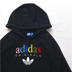 adidas originals トレフォイルロゴ プリント パーカー XL ブラック 裏起毛 AY6630