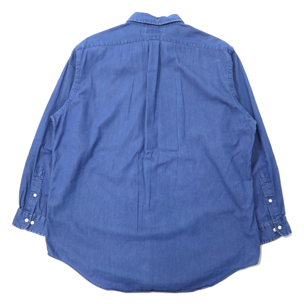 Ralph Lauren 90s Indigo Denim Button Down Shirt Size 17 34/35 Blue Cotton YARMOUTH Small Pony Embroidery