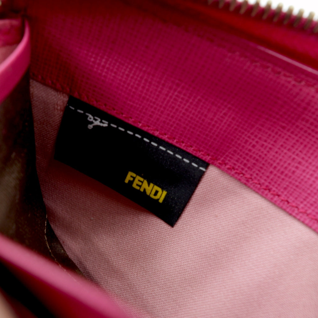 FENDI Round Zipper Long Wallet Khaki Pink PVC Zucca Pattern 8M0299 Made in Italy