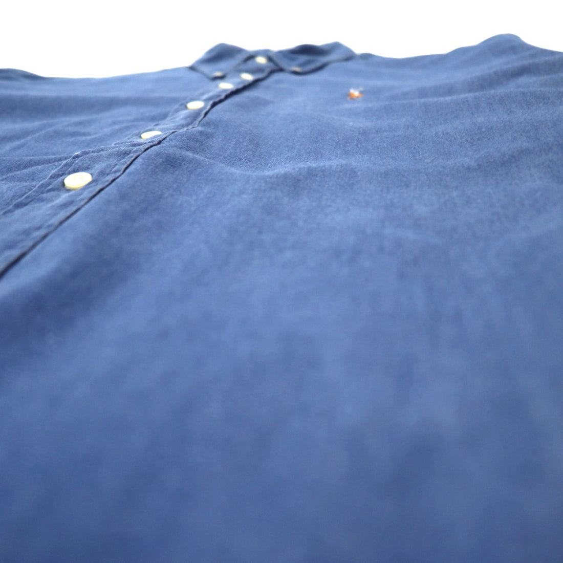 Ralph Lauren 90s Indigo Denim Button Down Shirt Size 17 34/35 Blue Cotton YARMOUTH Small Pony Embroidery