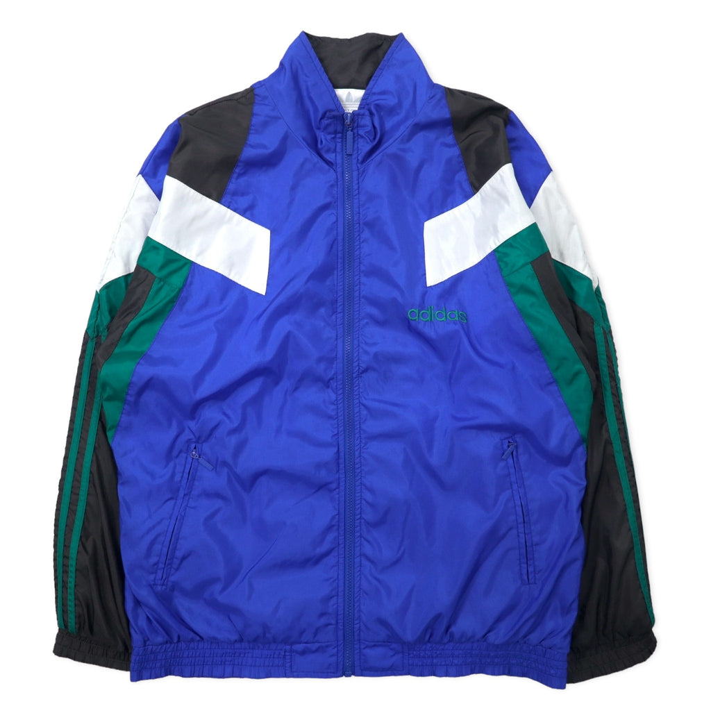 日本然リトテ-古着オンライン-adidas 90年代 ナイロンジャケット トラックジャケット F180 ブルー トレフォイルロゴ 銀タグ ビッグサイズ-adidas 90's Windbreaker Track Jacket F180 Blue Trefoil Logo Silver Tag Big Size
